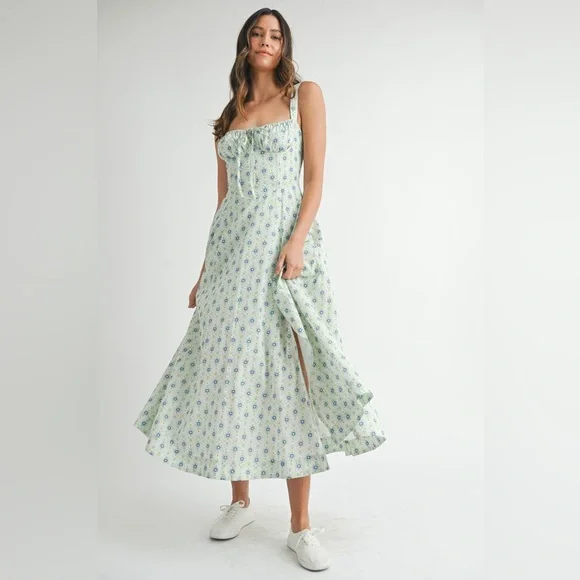 MABLE Floral Print Bustier Back Lace Up Midi Dress - Picture 8 of 14